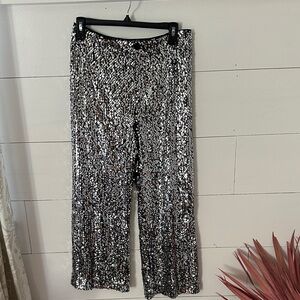 Maeve Silver Sequin Wide Leg Pants